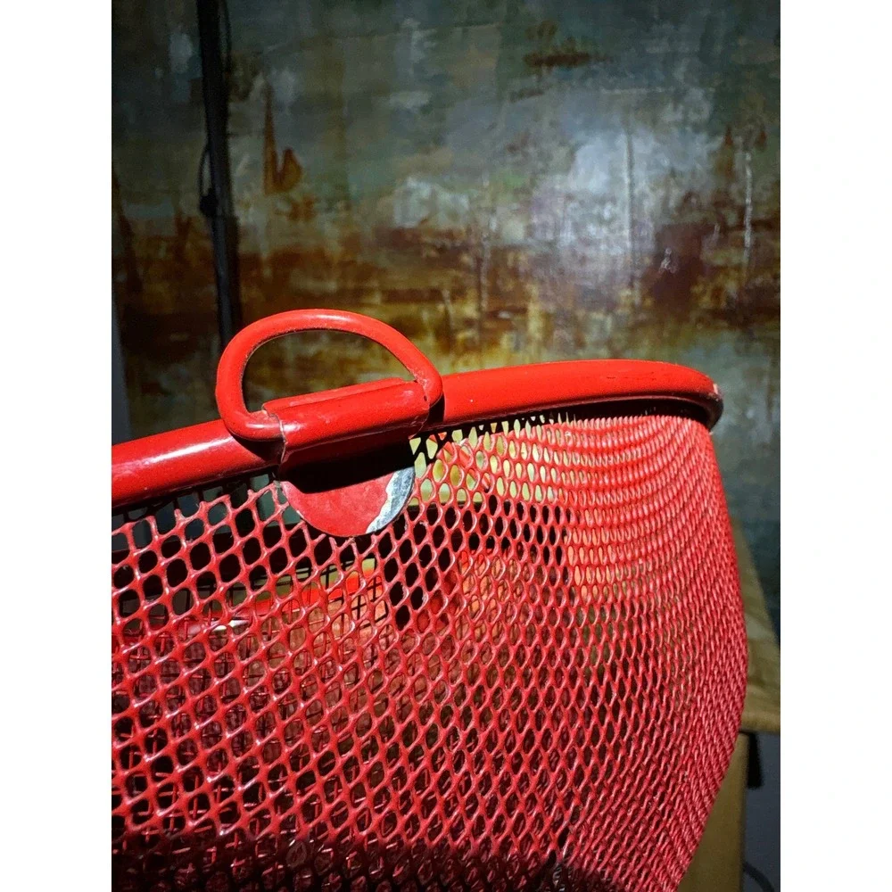 Set of 2 Red Metal Mesh Nesting Baskets Round Rustic Industrial Storage Handles